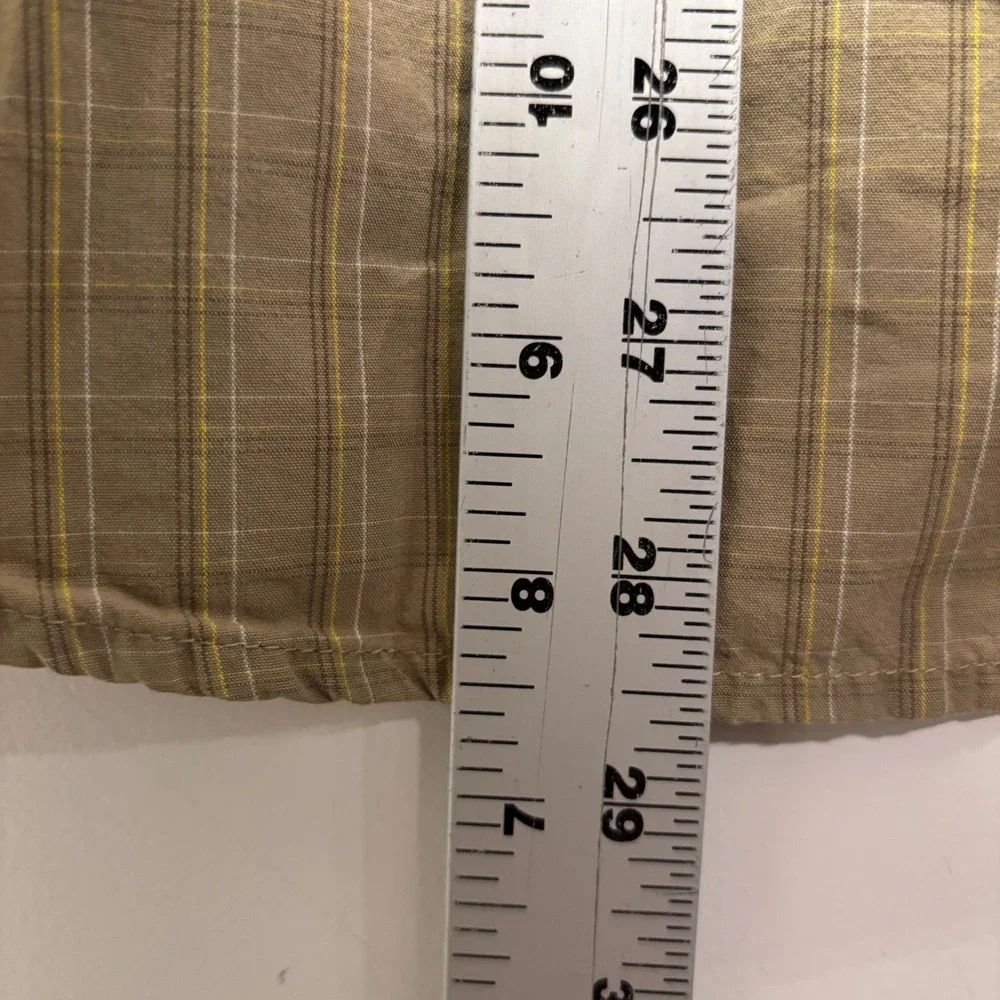 The North Face Mens Small Tan Yellow Plaid Short Sleeve Button Down Shirt Hiking